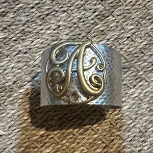 Gold Initial on Silver Cuff Bracelet